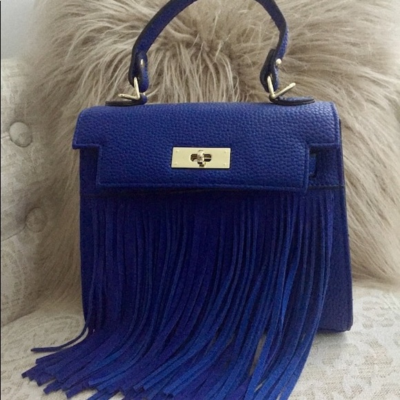 Handbags - Blue Fringe Handbag